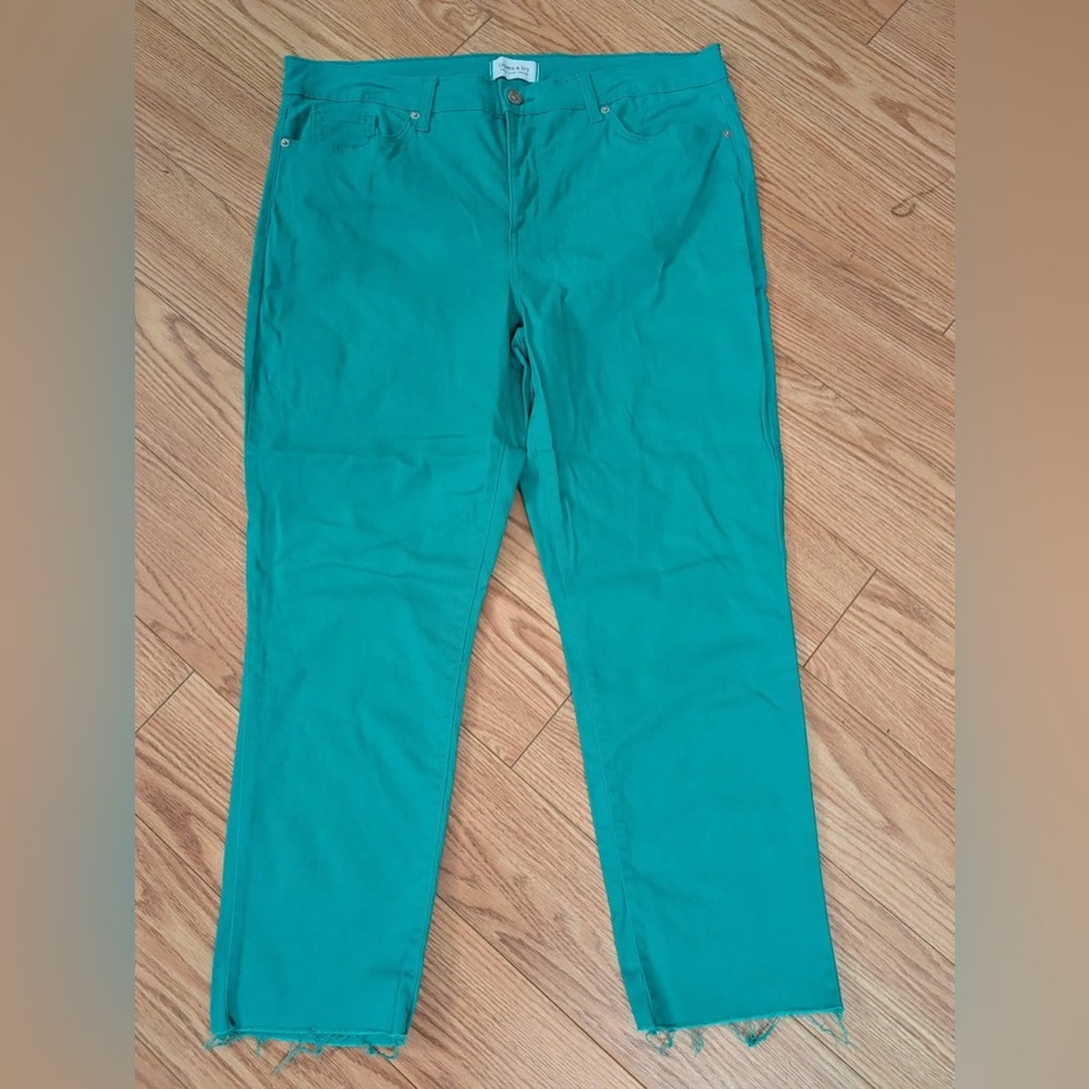 Teal Straight-Leg Cotton Pants